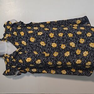 Loft Women's Navy Yellow Print Top Sz S